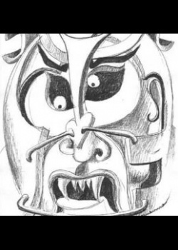 Голова самурая с клыками